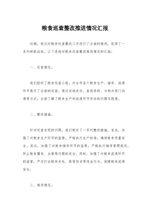 粮食巡查整改推进情况汇报