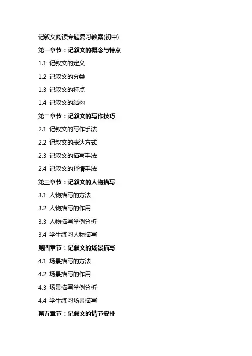 记叙文阅读专题复习教案(初中)(教师中心稿)