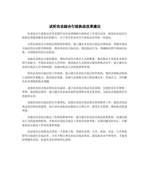 试析农业综合行政执法改革建议
