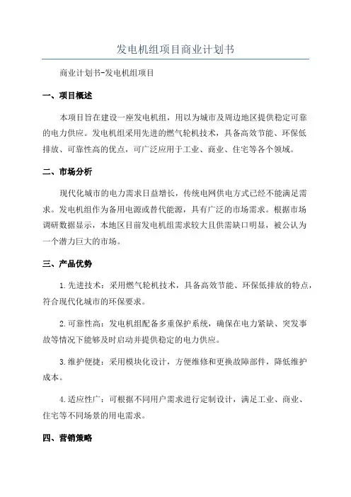 发电机组项目商业计划书