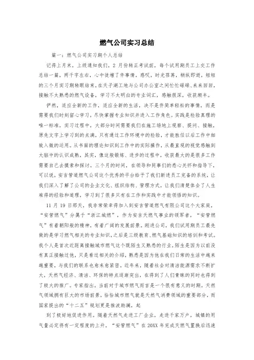 燃气公司实习总结