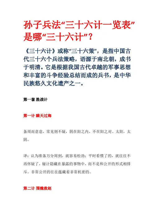 孙子兵法“三十六计一览表”