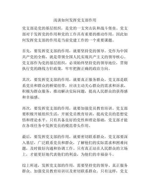 浅谈如何发挥党支部作用