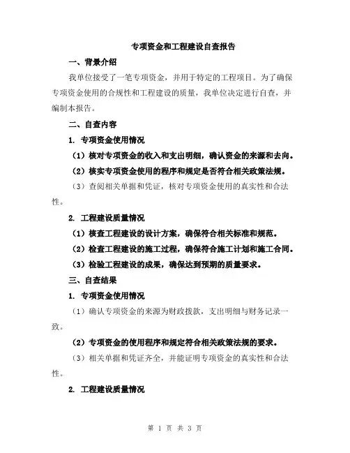 专项资金和工程建设自查报告