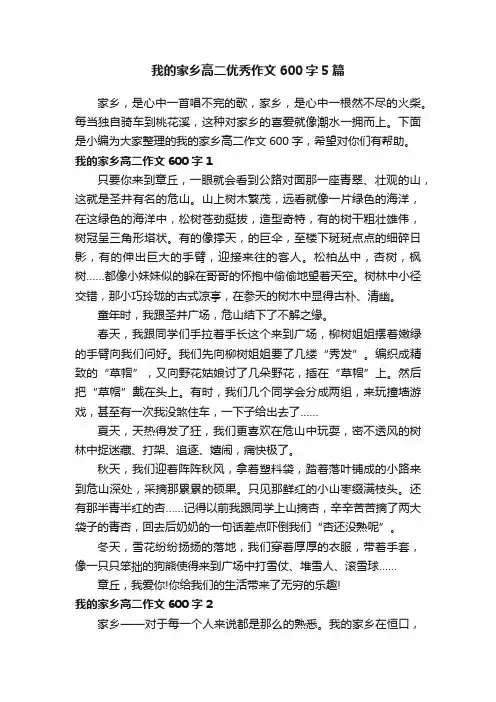 我的家乡高二优秀作文600字5篇