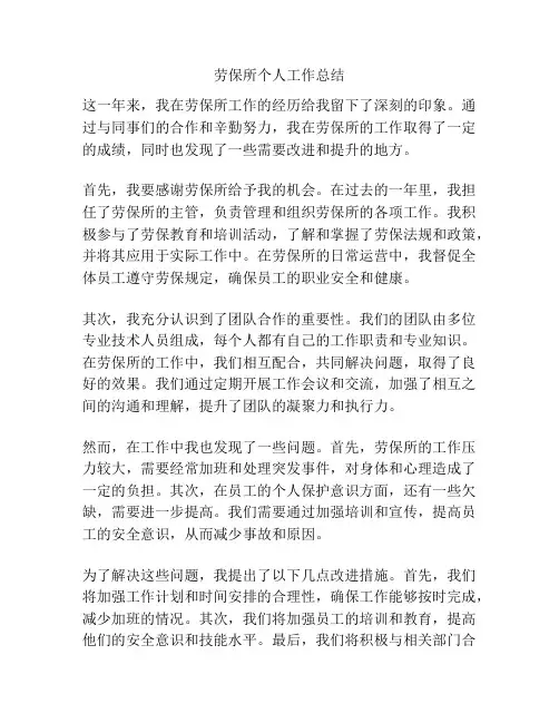劳保所个人工作总结