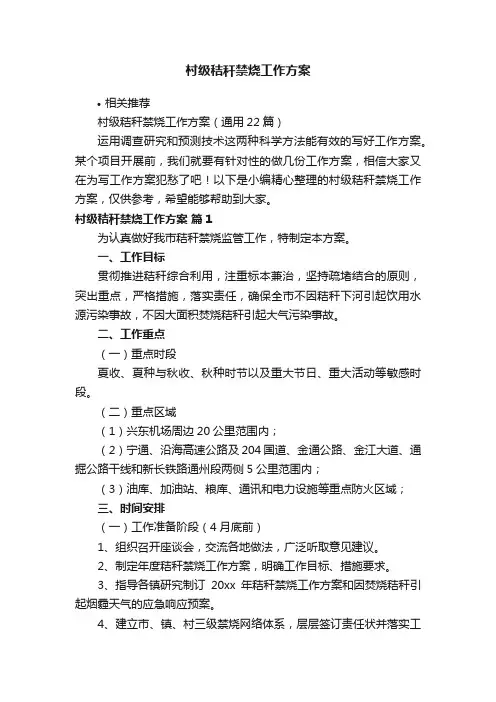 村级秸秆禁烧工作方案