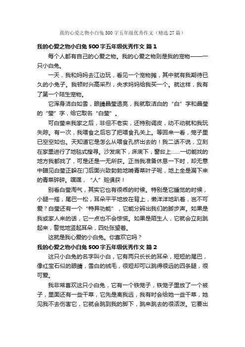 我的心爱之物小白兔500字五年级优秀作文（精选27篇）