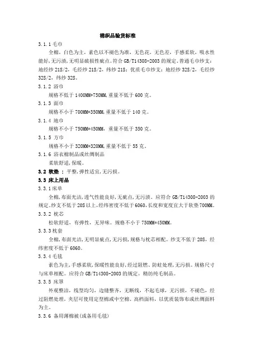 棉织品验货标准
