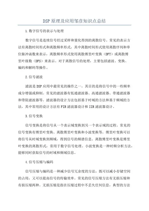 DSP原理及应用邹彦知识点总结