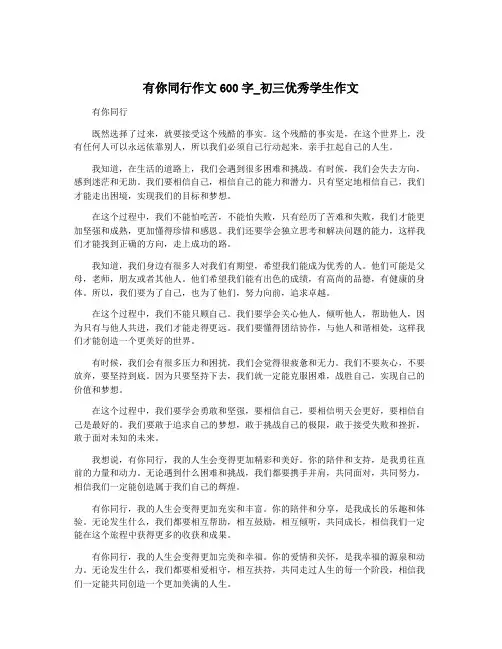 有你同行作文600字_初三优秀学生作文