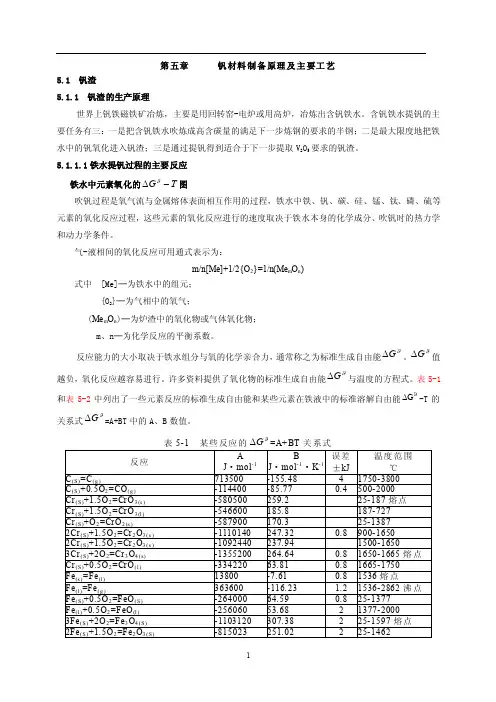 钒材料制备原理及主要工艺