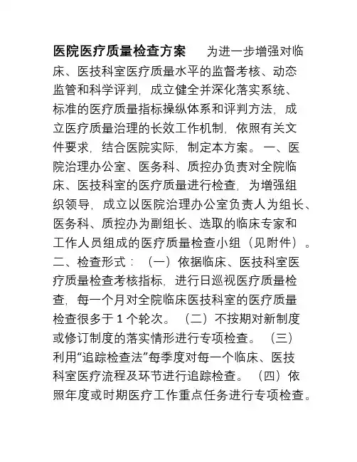 医院医疗质量检查方案