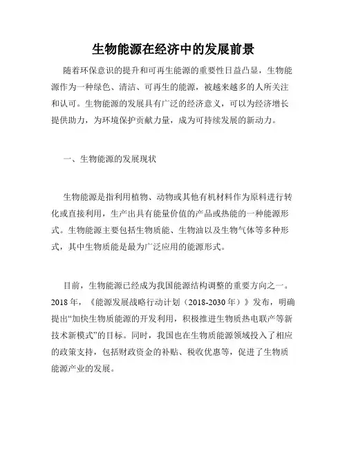 生物能源在经济中的发展前景