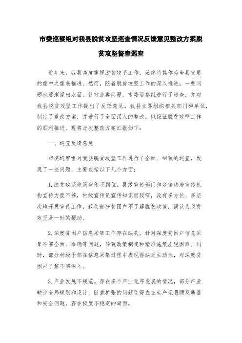 市委巡察组对我县脱贫攻坚巡查情况反馈意见整改方案脱贫攻坚督查巡查