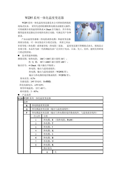 WZPJ系列一体化温度变送器