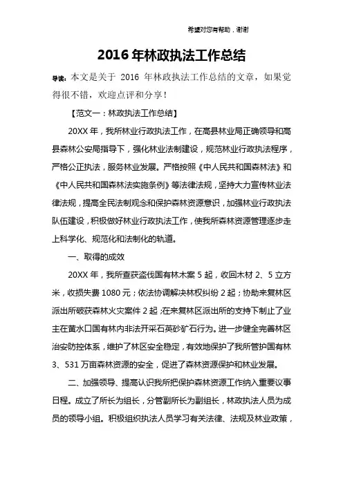 2016年林政执法工作总结