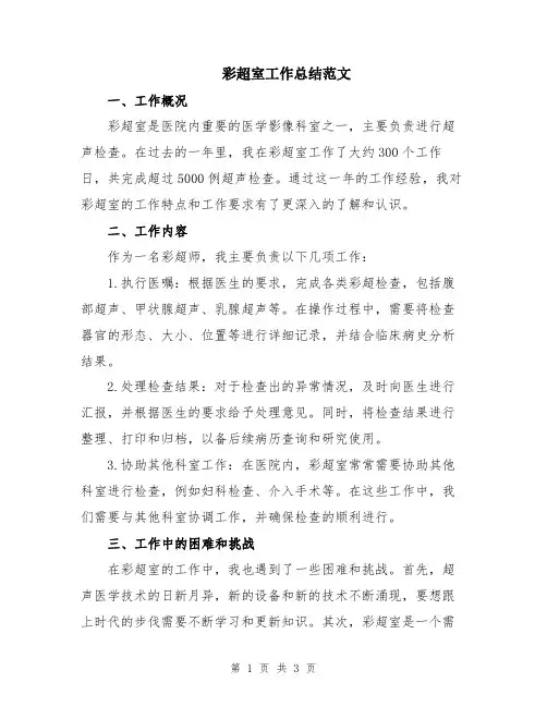 彩超室工作总结范文