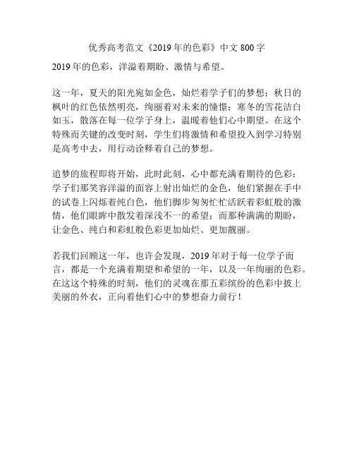 优秀高考范文《2019年的色彩》中文800字