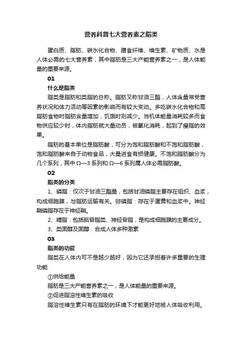 营养科普七大营养素之脂类
