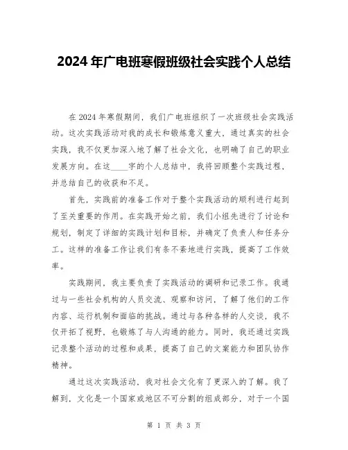 2024年广电班寒假班级社会实践个人总结