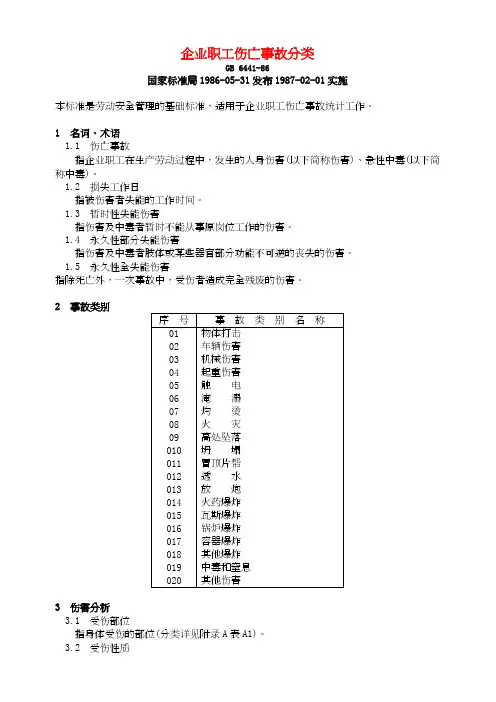 GB6441-86企业职工伤亡事故分类标准