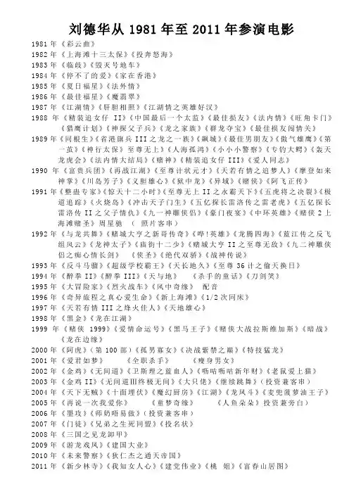 刘德华从1981年至2011年参演电影