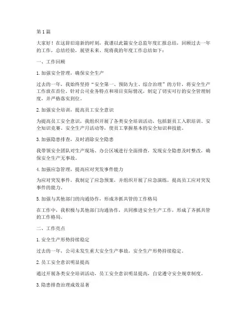 安全总监年度汇报总结(3篇)