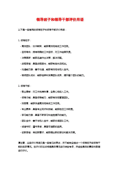 领导班子和领导干部评价用语
