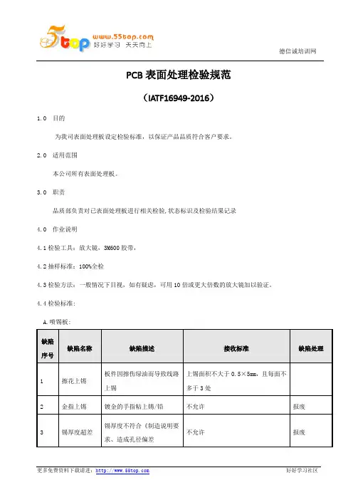 PCB表面处理检验规范(含表格)