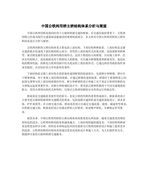 中国公铁两用桥主桥结构体系分析与展望