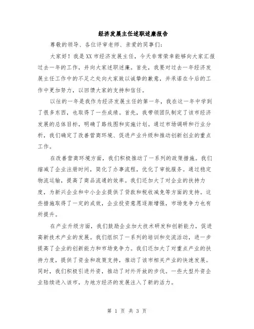 经济发展主任述职述廉报告