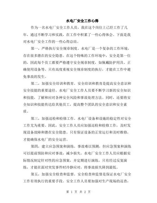 水电厂安全工作心得