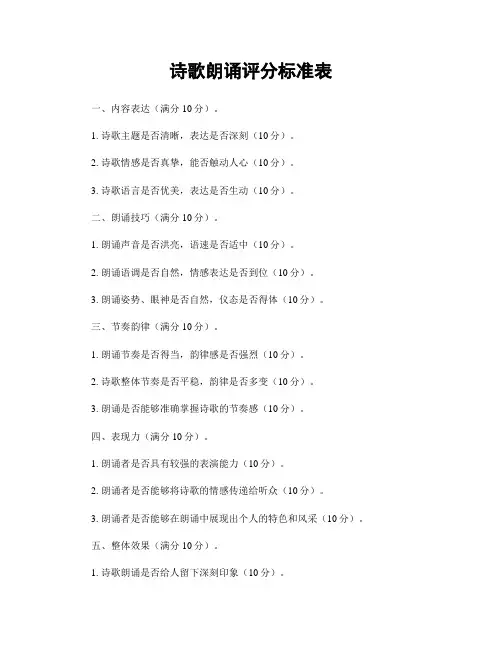 诗歌朗诵评分标准表