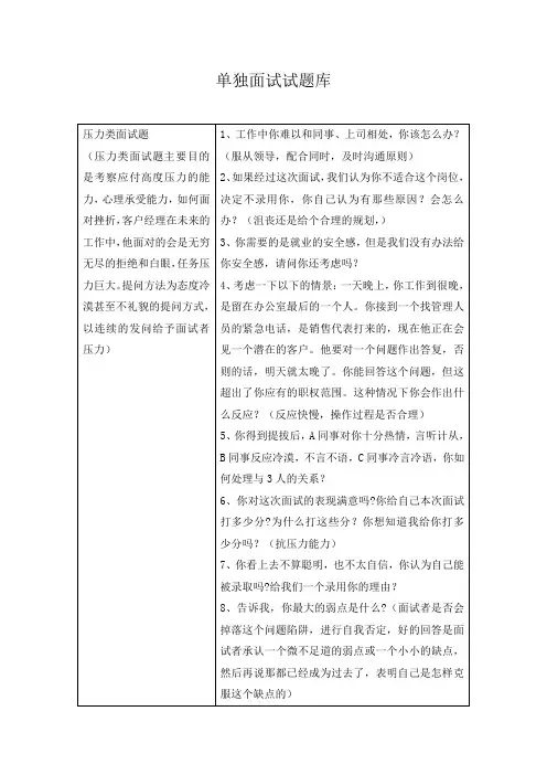 客户经理单独面试试题库