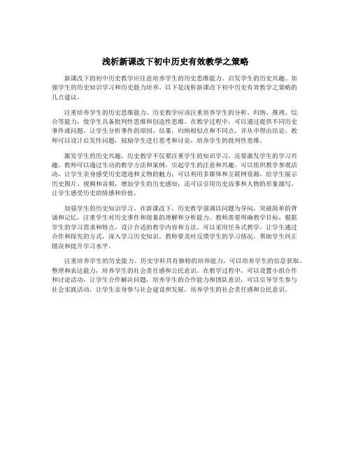 浅析新课改下初中历史有效教学之策略