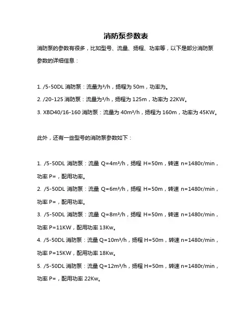 消防泵参数表