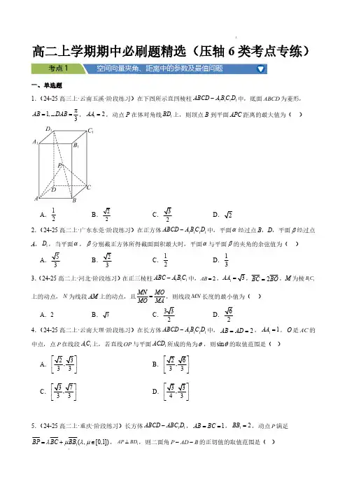2024-2025学年高二数学上学期期中必刷题精选(压轴6类考点专练)(原卷版)