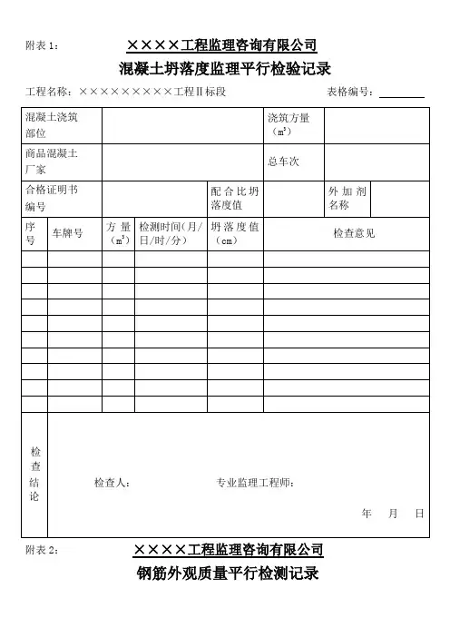 平行检验记录表(样板)
