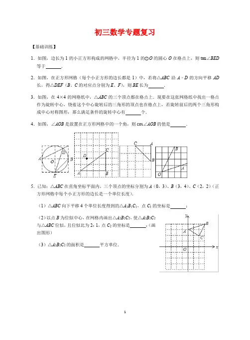 苏科版2020-2021年九年级数学中考专题复习《网格问题》 试卷