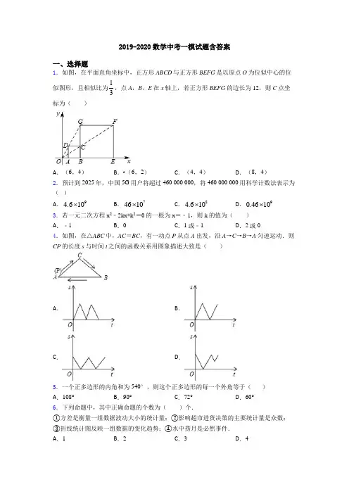 2019-2020数学中考一模试题含答案