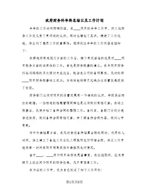 政府财务科年终总结以及工作计划（3篇）