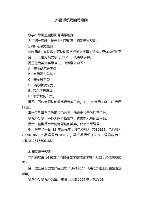 产品标识号编号规则