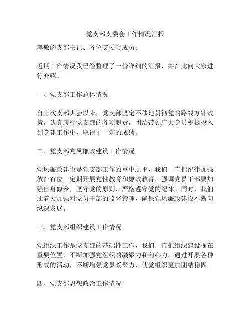 党支部支委会工作情况汇报