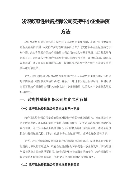 浅谈政府性融资担保公司支持中小企业融资方法
