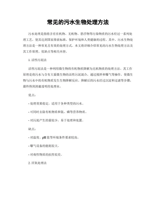 常见的污水生物处理方法