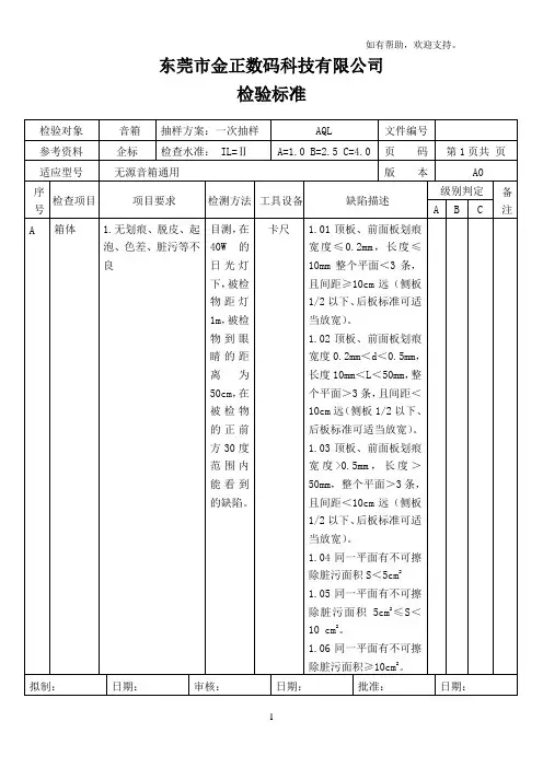 音箱成品检验标准