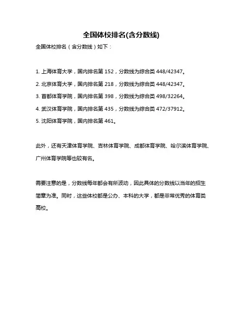 全国体校排名(含分数线)