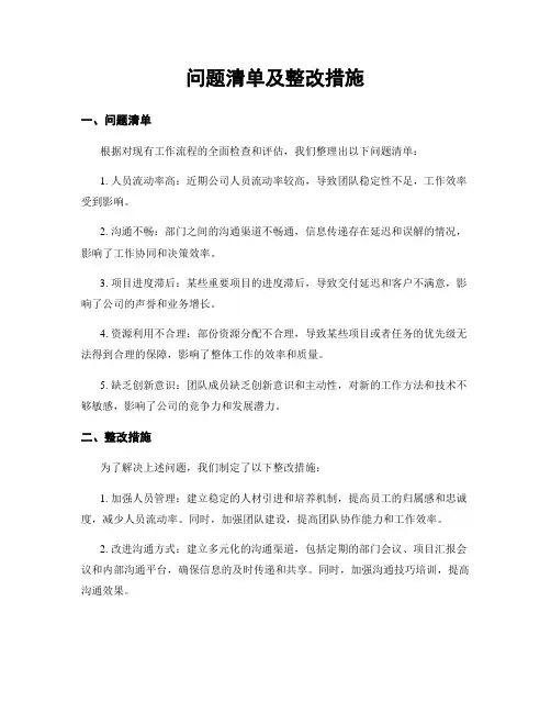 问题清单及整改措施