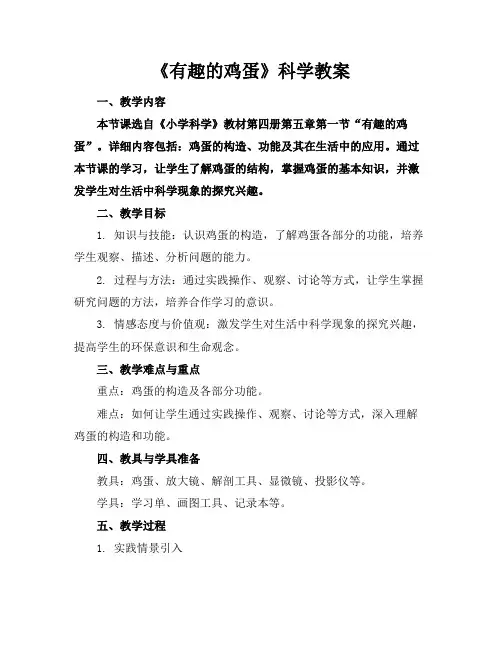 《有趣的鸡蛋》科学教案